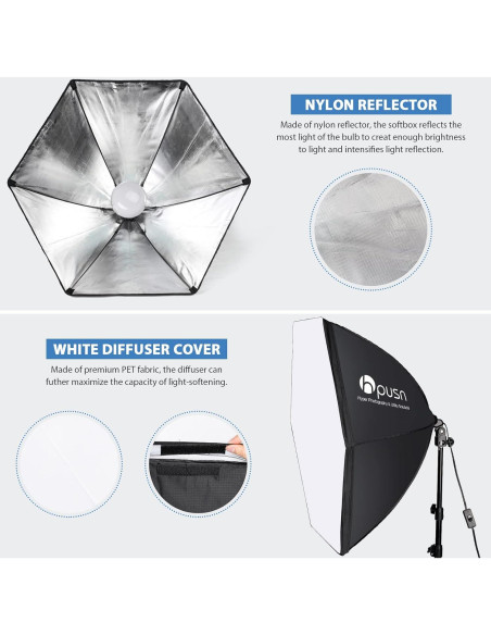 Kit de Iluminación Softbox HPUSN 30x30 cm con 2 Bombillas 5400K Kit de Iluminación Softbox HPUSN 30x30 cm con 2 Bombillas 5400K