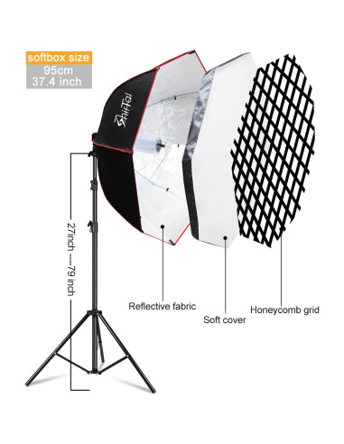 Kit de Iluminación Softbox Octagonal 95 cm 110W LED SHIRTAL