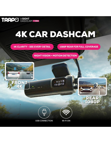 Cámara Dash Trapo T550 4K Delantera y 1080p Trasera GPS Cámara Dash Trapo T550 4K Delantera y 1080p Trasera GPS