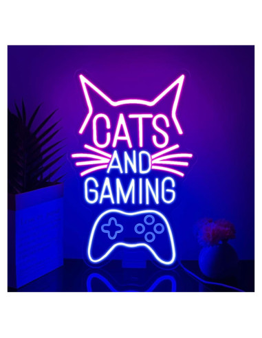 Cartel de Neón Gato y Juegos RuCvixkt 39.6x33.5cm LED USB