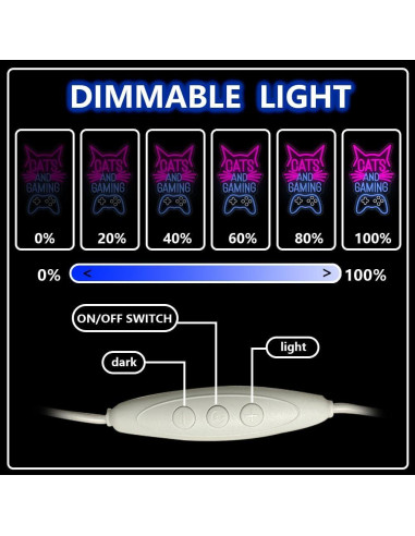 Cartel de Neón Gato y Juegos RuCvixkt 39.6x33.5cm LED USB