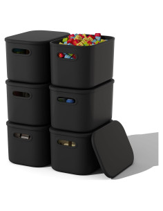 Cajas de Almacenamiento Negras con Tapa - ORGIDOL, 6 Pcs, 25.1x17.5x14.5 cm