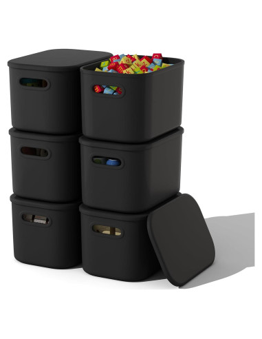 Cajas de Almacenamiento Negras con Tapa - ORGIDOL, 6 Pcs, 25.1x17.5x14.5 cm