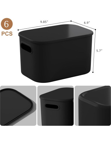 Cajas de Almacenamiento Negras con Tapa - ORGIDOL, 6 Pcs, 25.1x17.5x14.5 cm