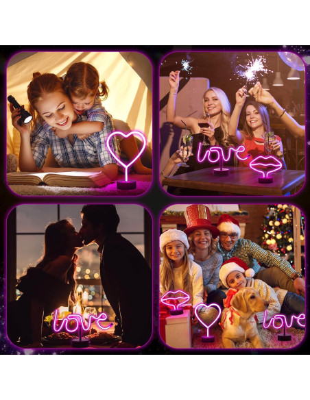 Juego de 3 Luces de Neón Rosa Corazón Liliful LED USB/Batería Juego de 3 Luces de Neón Rosa Corazón Liliful LED USB/Batería