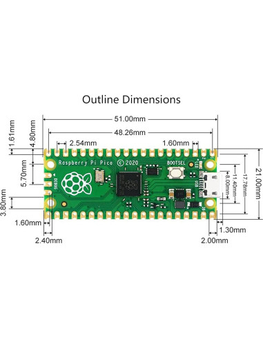 Raspberry Pi Pico con Encabezado Pre-soldado y Cable USB