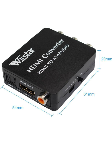 Convertidor HDMI a AV Wiistar 1080p con Audio SPDIF y Coaxial Convertidor HDMI a AV Wiistar 1080p con Audio SPDIF y Coaxial