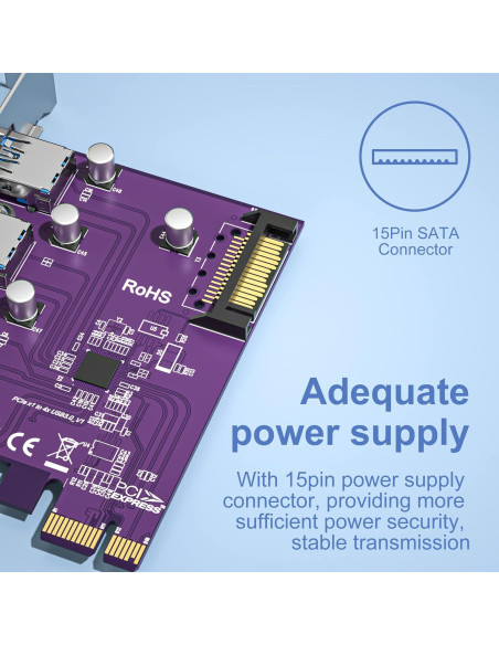 Tarjeta PCIe a 4 USB 3.0 10Gtek VL805-4B-2-US con SATA Tarjeta PCIe a 4 USB 3.0 10Gtek VL805-4B-2-US con SATA