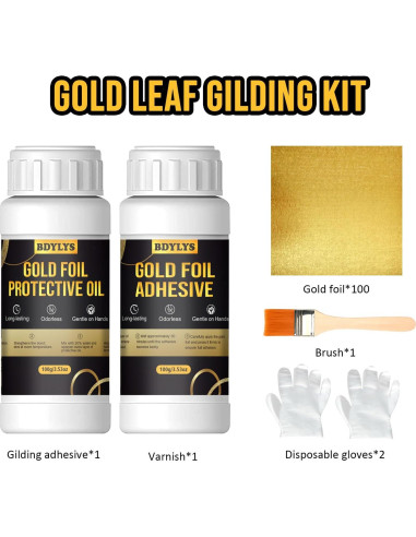Kit de Dorado Completo BDYLYS - Adhesivo, Barniz y 100 Hojas de Oro