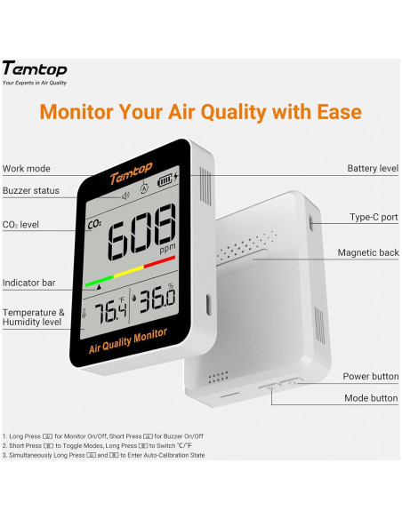 Monitor de Calidad del Aire Temtop S1 y C1 - PM2.5 y CO2 Monitor de Calidad del Aire Temtop S1 y C1 - PM2.5 y CO2