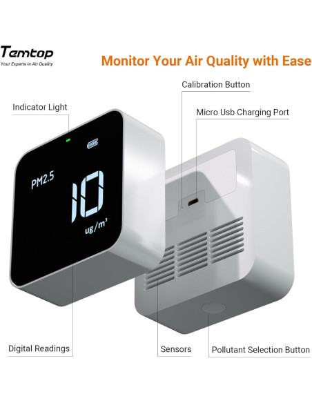 Monitor de Calidad del Aire Temtop M100 8-en-1 PM2.5 CO2 Monitor de Calidad del Aire Temtop M100 8-en-1 PM2.5 CO2