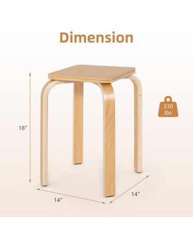 GOFLAME Juego de 4 Taburetes Apilables de Madera Natural