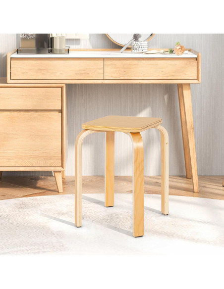 GOFLAME Juego de 4 Taburetes Apilables de Madera Natural GOFLAME Juego de 4 Taburetes Apilables de Madera Natural
