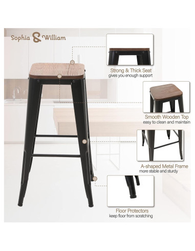 Juego de 4 Taburetes de Bar Metal Sophia & William 61 cm