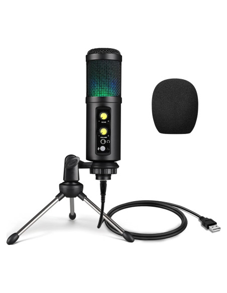 Micrófono USB Tiimge BM850RGB con Iluminación RGB y Control de Volumen Micrófono USB Tiimge BM850RGB con Iluminación RGB y Control de Volumen
