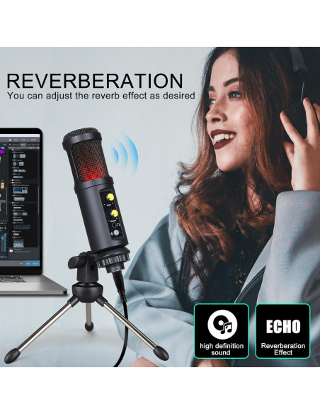 Micrófono USB Tiimge BM850RGB con Iluminación RGB y Control de Volumen Micrófono USB Tiimge BM850RGB con Iluminación RGB y Control de Volumen