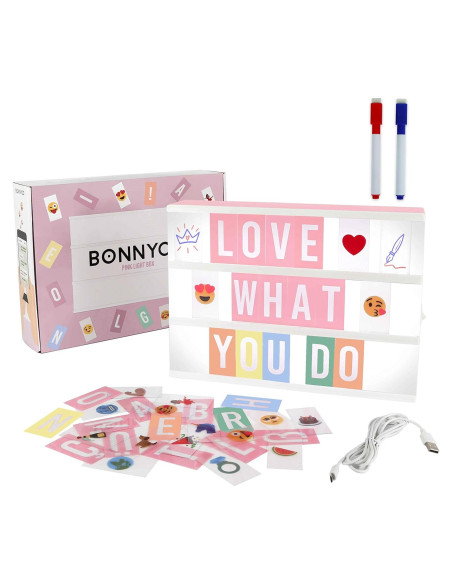 Caja de Luz LED Rosa con 400 Letras y Emojis - BONNYCO Caja de Luz LED Rosa con 400 Letras y Emojis - BONNYCO