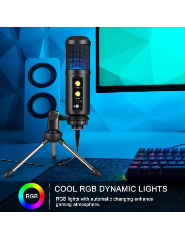 Micrófono USB Tiimge BM850RGB con Iluminación RGB y Control de Volumen