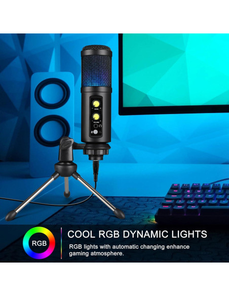 Micrófono USB Tiimge BM850RGB con Iluminación RGB y Control de Volumen Micrófono USB Tiimge BM850RGB con Iluminación RGB y Control de Volumen