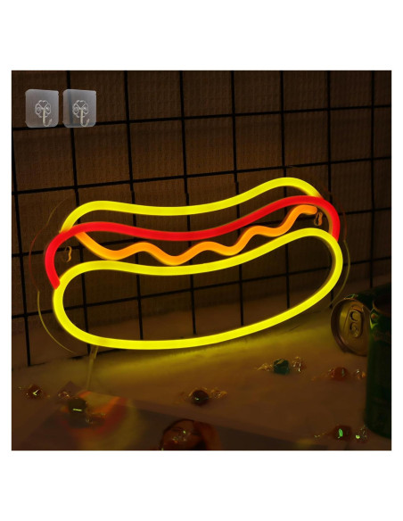 Letrero de Neón Hot Dogs Attivolife LED Regulable USB 29.6x21.5cm Letrero de Neón Hot Dogs Attivolife LED Regulable USB 29.6x21.5cm