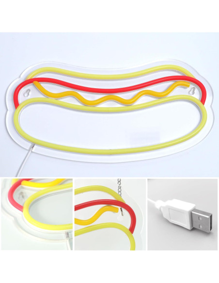 Letrero de Neón Hot Dogs Attivolife LED Regulable USB 29.6x21.5cm Letrero de Neón Hot Dogs Attivolife LED Regulable USB 29.6x21.5cm