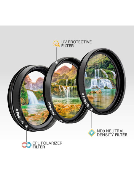 Kit de Filtros Polaroid 77mm UV CPL ND9 con Funda Nylon Kit de Filtros Polaroid 77mm UV CPL ND9 con Funda Nylon