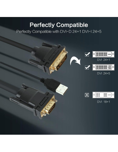 Cable VGA a DVI Masculino VCOM 1.83m con USB Alimentación