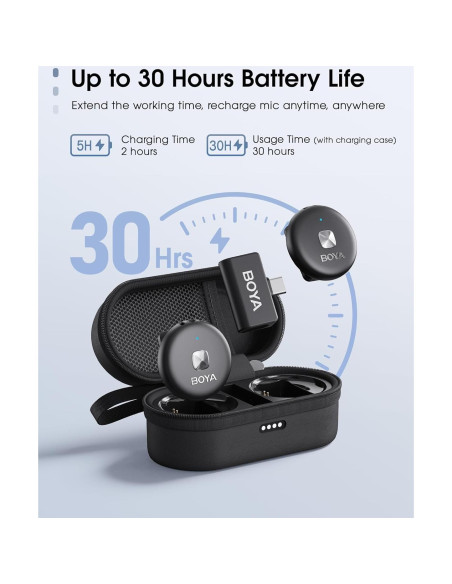 Micrófono Lavalier Inalámbrico BOYA USB-C, Cancelación de Ruido, 30h Batería Micrófono Lavalier Inalámbrico BOYA USB-C, Cancelación de Ruido, 30h Batería