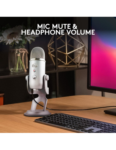 Micrófono USB Logitech Blue Yeti Plata + Estuche Impermeable