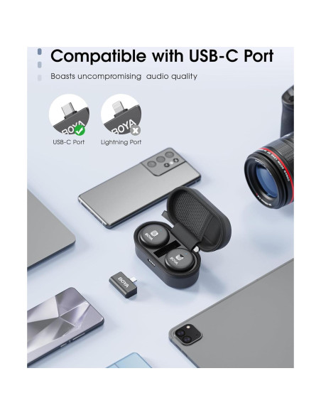 Micrófono Lavalier Inalámbrico BOYA USB-C, Cancelación de Ruido, 30h Batería Micrófono Lavalier Inalámbrico BOYA USB-C, Cancelación de Ruido, 30h Batería