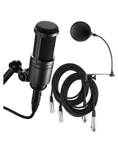 Micrófono de Estudio Audio-Technica AT2020 Cardioide con Filtro Antipop y 2 Cables 6.1m