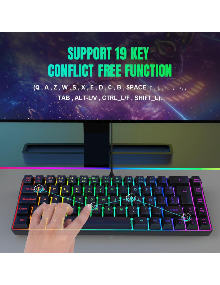 Teclado Mecánico para Juegos Yunir 68 Teclas RGB Ergonómico Teclado Mecánico para Juegos Yunir 68 Teclas RGB Ergonómico