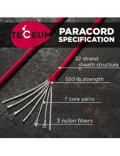 Cuerda Paracord 550 TECEUM Carmesí 304.8 m 4mm Táctica 2