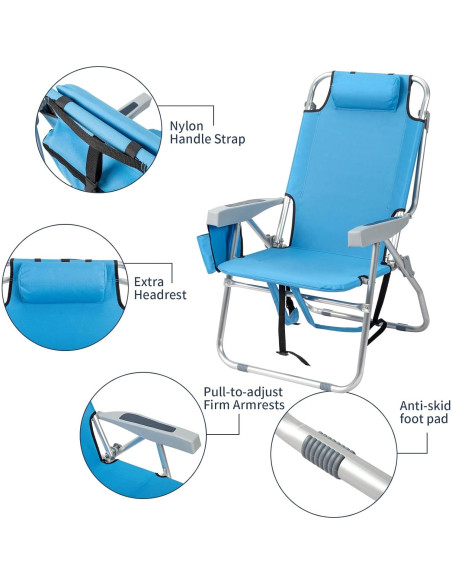Silla de Playa Outvita Ajustable 5 Posiciones Azul Plegable Silla de Playa Outvita Ajustable 5 Posiciones Azul Plegable