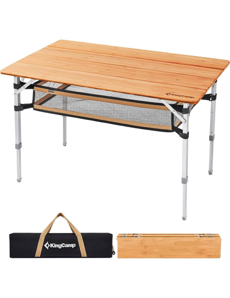 Mesa Plegable de Bambú KingCamp con Almacenamiento y Silla Acolchada Mesa Plegable de Bambú KingCamp con Almacenamiento y Silla Acolchada