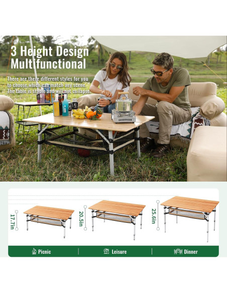 Mesa Plegable de Bambú KingCamp con Almacenamiento y Silla Acolchada Mesa Plegable de Bambú KingCamp con Almacenamiento y Silla Acolchada