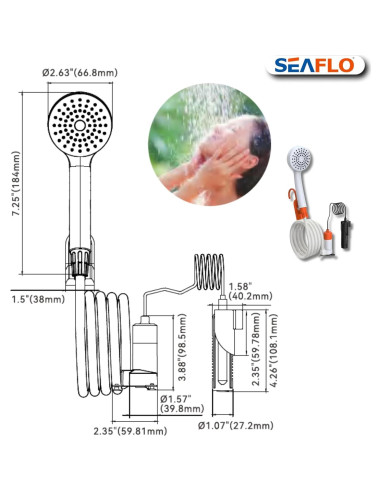 Ducha Portátil SEAFLO para Camping 2.64 GPM Batería Recargable