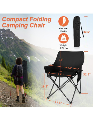 Silla de Camping Plegable Joyfair Negra 113kg con Bolsa