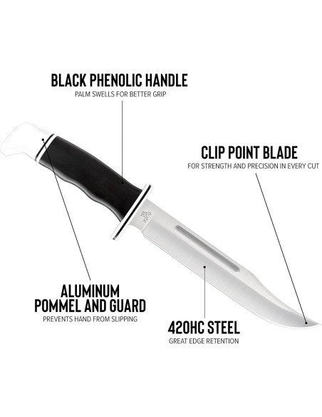 Cuchillo de hoja fija Buck Knives 0120BKS con funda de cuero Cuchillo de hoja fija Buck Knives 0120BKS con funda de cuero