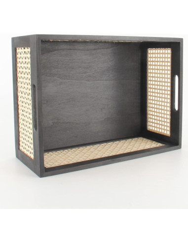 Cesta de Almacenamiento de Madera Negra HODAKJUE 38x28x16 cm