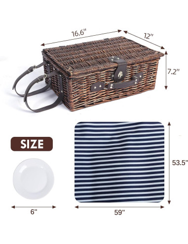 Cesta de Picnic HYBDAMAI para 4 Personas con Manta Impermeable