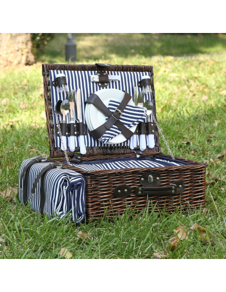 Cesta de Picnic HYBDAMAI para 4 Personas con Manta Impermeable Cesta de Picnic HYBDAMAI para 4 Personas con Manta Impermeable