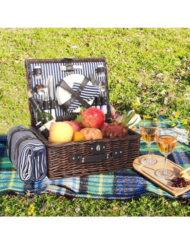 Cesta de Picnic HYBDAMAI para 4 Personas con Manta Impermeable