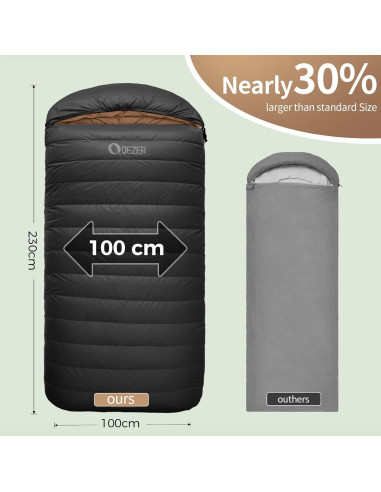 Saco de Dormir XL QEZER 230x100cm 4 Estaciones Ultraligero