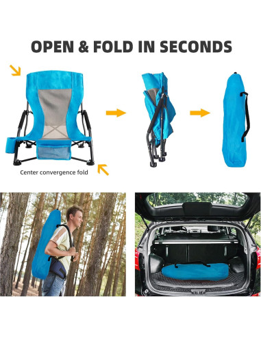 Silla de Playa Plegable Foristrail Azul 136kg Respaldo Bajo