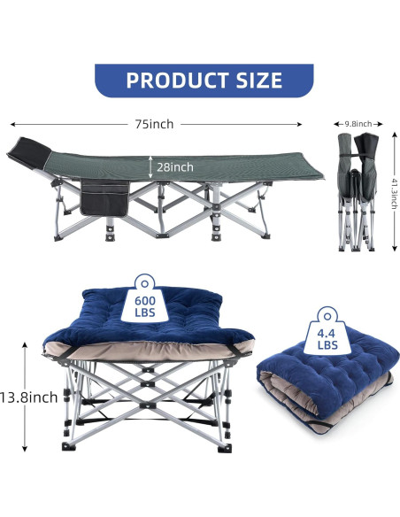 Cama de Camping Plegable Fragess con Colchón y Almohada Azul Cama de Camping Plegable Fragess con Colchón y Almohada Azul