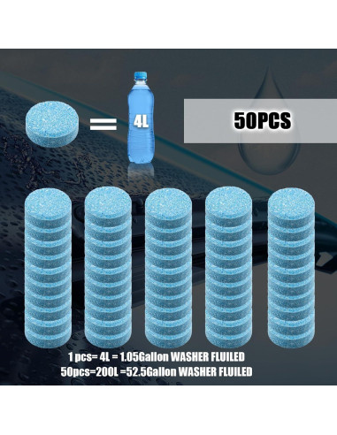 50 Tabletas Efervescentes Limpiaparabrisas Auto 3.785L