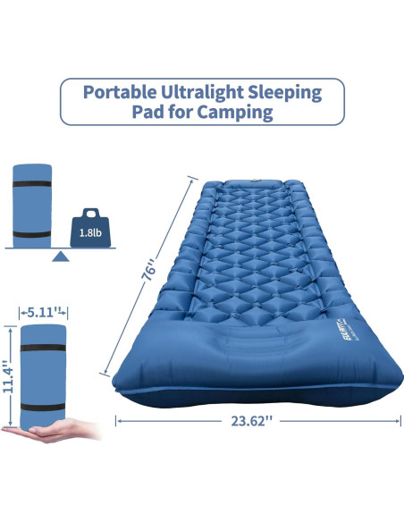 Colchoneta Inflable Individual YEEKORO con Almohada y Bomba Colchoneta Inflable Individual YEEKORO con Almohada y Bomba