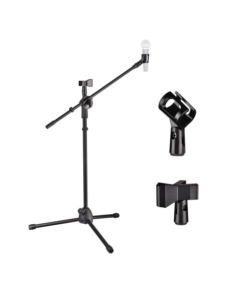 Soporte de micrófono de trípode ajustable con 2 clips negro Soporte de micrófono de trípode ajustable con 2 clips negro