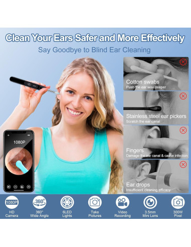 Limpiador de Oído Healthappy con Cámara HD 1080P y LED